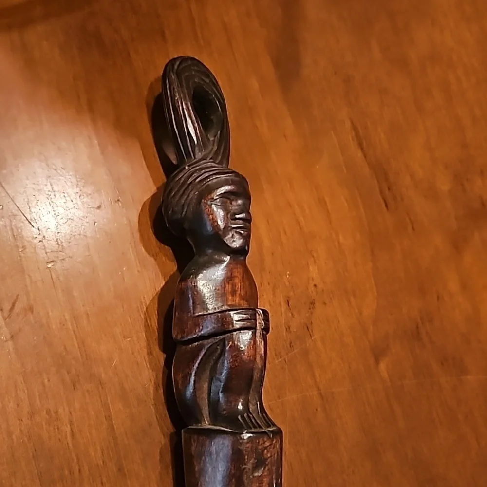 Vintage Tribal Carved Man Face Wood Dipper Pot Candle Wall Sconce